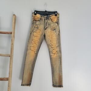 Waimea Men's Brown Blue Skinny Fit Distressed Jeans Size 30